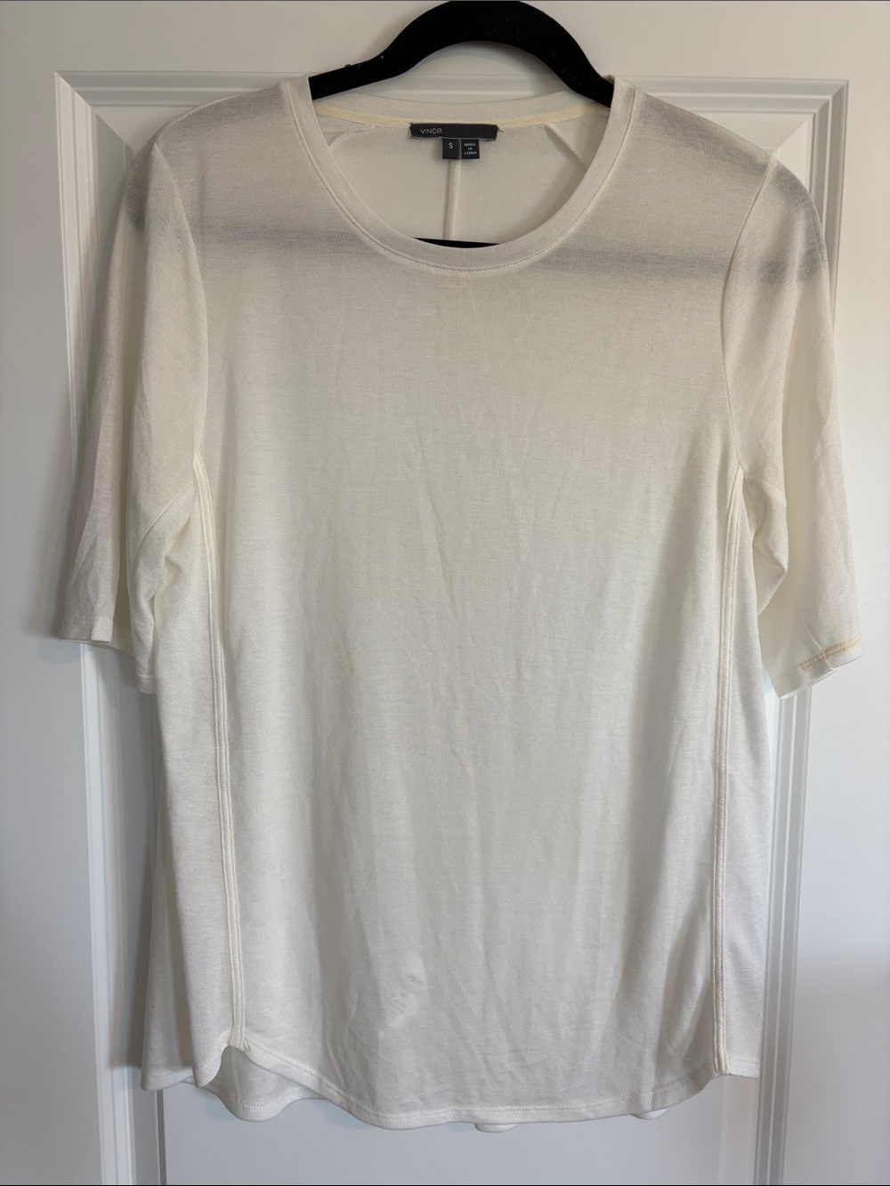 Vince Luxury Basics White Crewneck Tee Shirt Size Small Sheer
